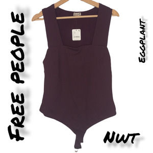 Free People Women's Burgundy Eggplant Square Neck One-Piece Bodysuit Size Small